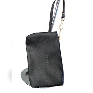 Coofit Canvas Leather Wristlet Purse Bag Black Lined Zip Close